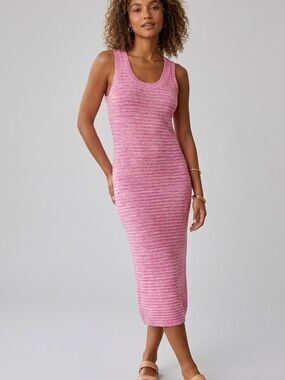 Pink Ribbed Knit Sleeveless Midi/Maxi Dress: Large